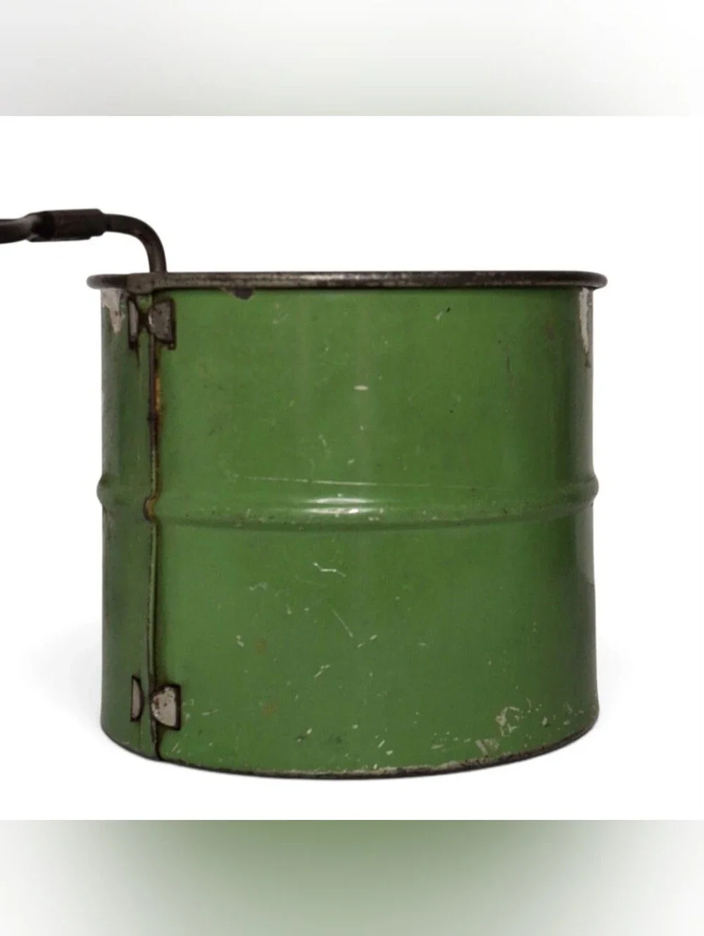 Vintage Chippy Green Flour Sifter Two Cup Hand Held Tin Shake Shaker Sifter